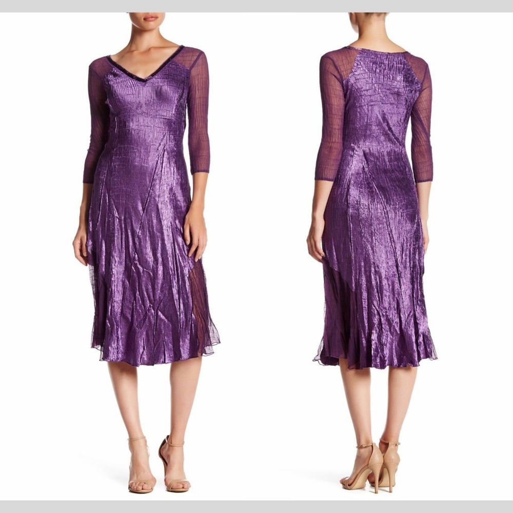 NWT $358 KOMAROV‎ Sequin V-Neck Dress in Noble Purple [SZ Medium ]